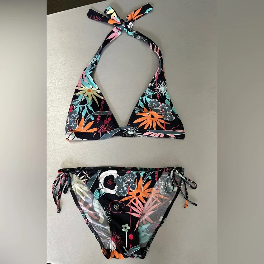 Calvin Klein  modern floral print black bikini S